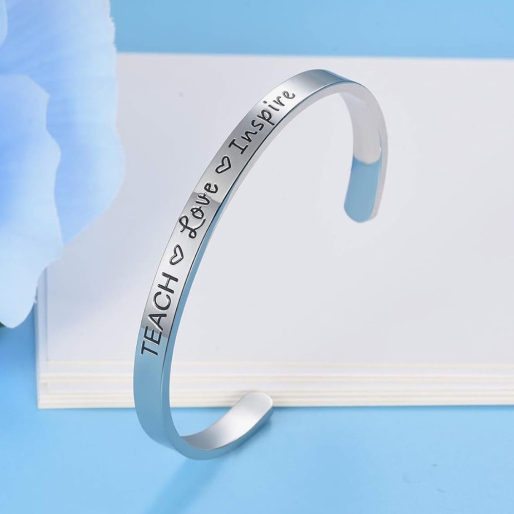 NWT Cerslimo Teacher Appreciation Stainless Steel Cuff Bangle Bracelet